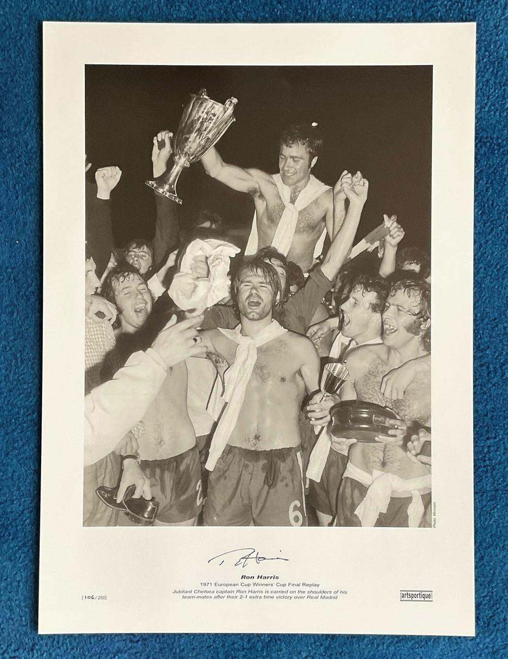 Ron Harris Signed 22x16 Print - 1971 UEFA Cup Winners' Cup Celebration
