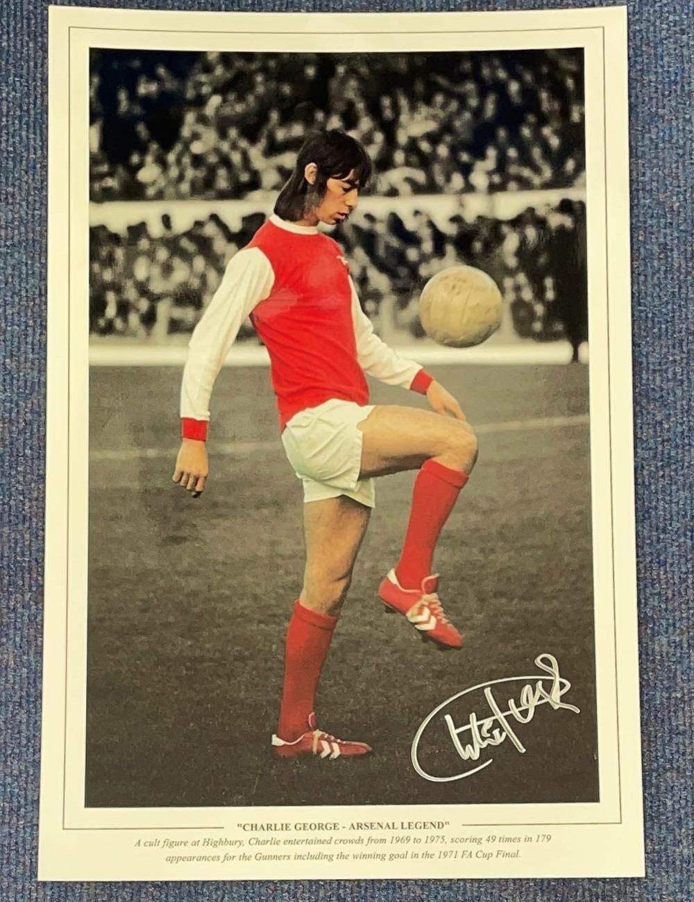 Charlie George Autographed 18x12 Photo - Iconic Moment in Arsenal History