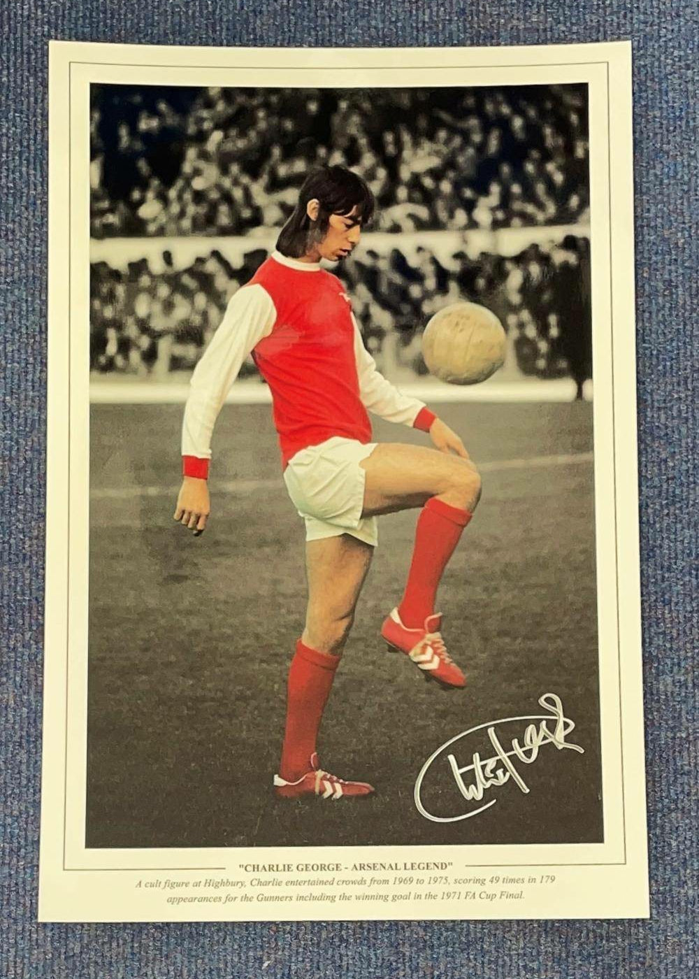 Charlie George Autographed 18x12 Photo - Iconic Moment in Arsenal History