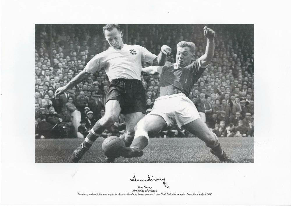 Tom Finney Autographed 11x8 B&W Photo - Historic Last Game for Preston North End