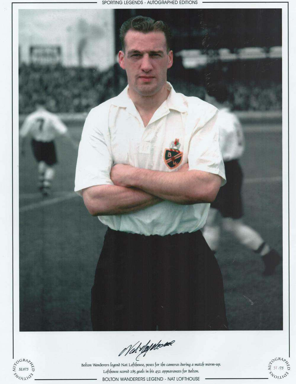 Rare Nat Lofthouse Signed 16x12 Photo - Limited Edition Football Memorabilia