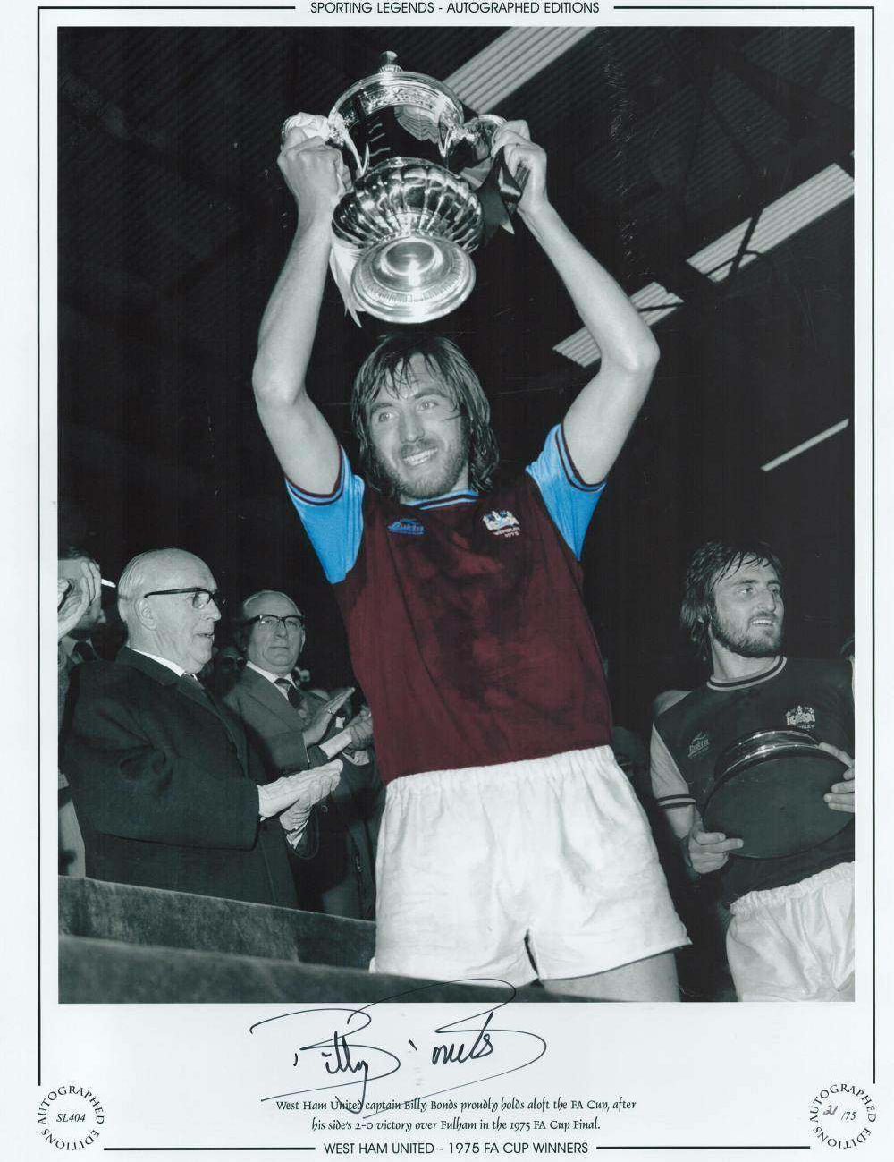 Billy Bonds Autographed 16x12 Photo - FA Cup Glory with West Ham United
