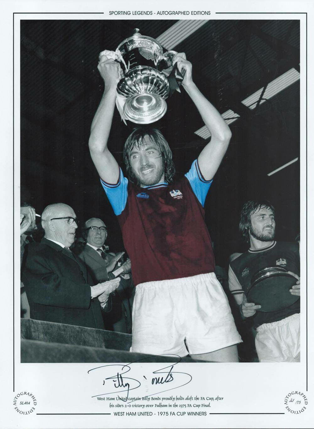 Billy Bonds Autographed 16x12 Photo - FA Cup Glory with West Ham United