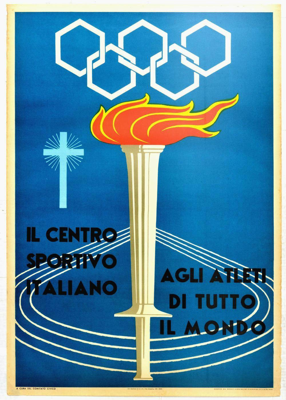 Vintage Rome 1960 Olympics Poster - Italian Sports Centre Torch Design - Rare!