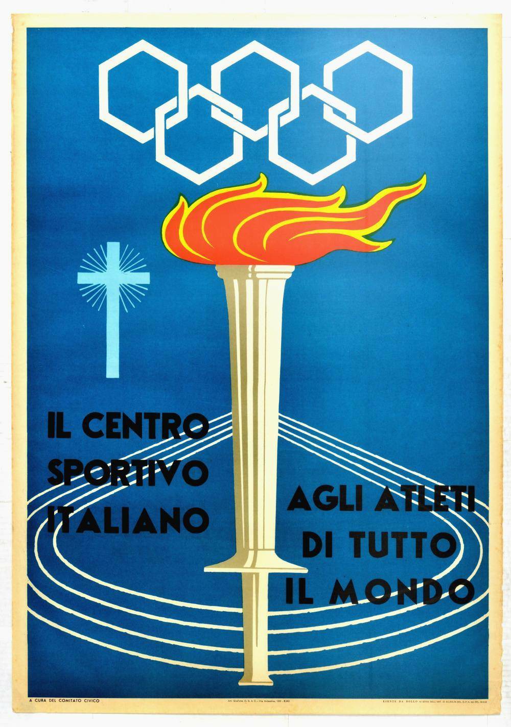 Vintage Rome 1960 Olympics Poster - Italian Sports Centre Torch Design - Rare!