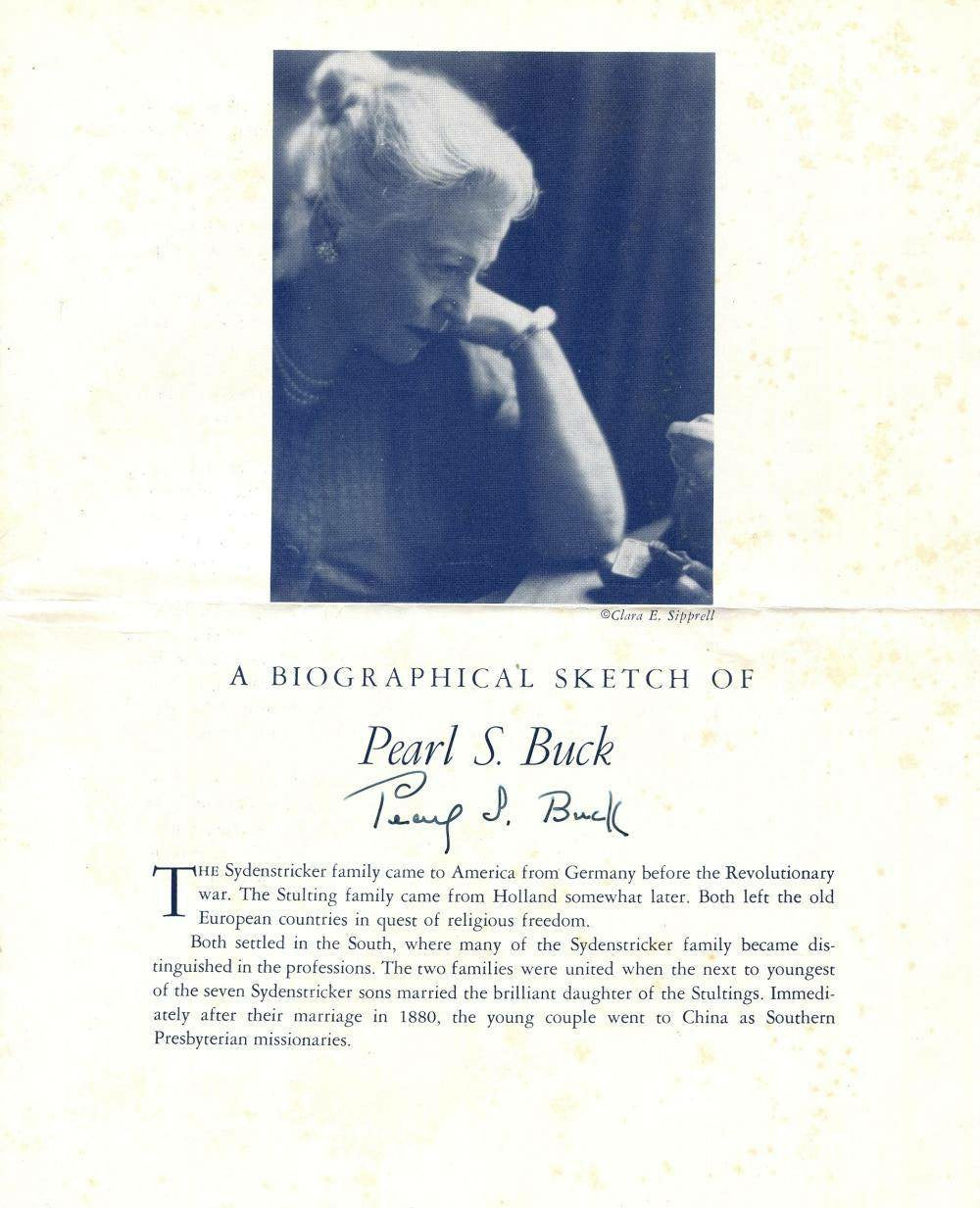 Pearl S. Buck: Signed Biographical Sketch Booklet