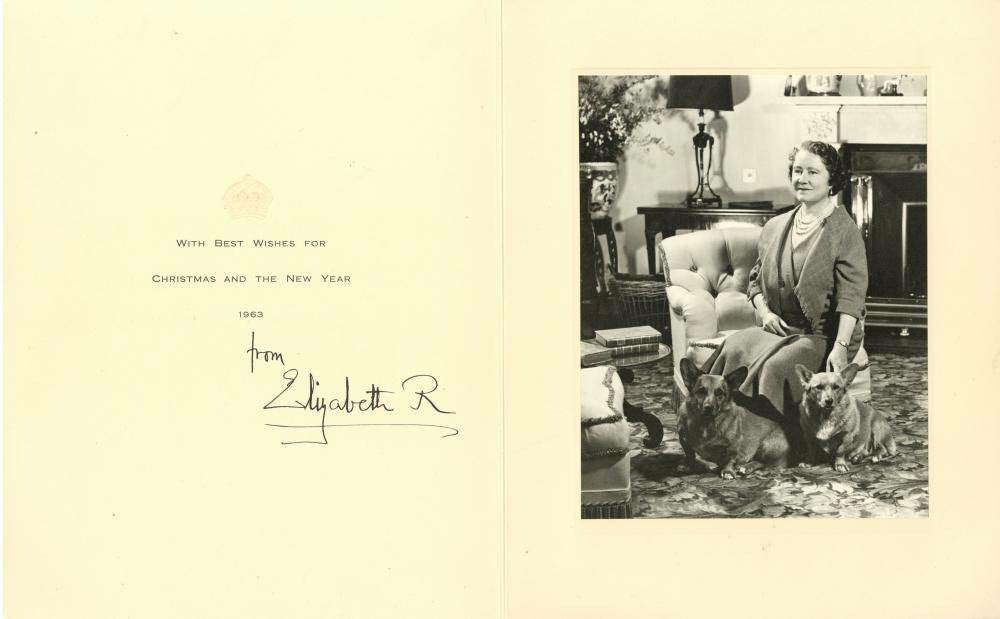 Regal Elegance: Queen Elizabeth and Queen Mother's Signed Christmas Card