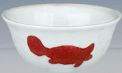 Chinese Porcelain and Copper Red Fish Stem Cup