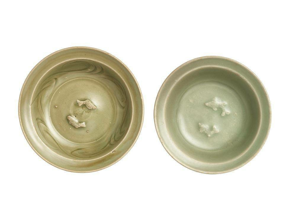 Southern Song Dynasty Longquan Kiln Green Glaze Double Fish Wash (Pair)