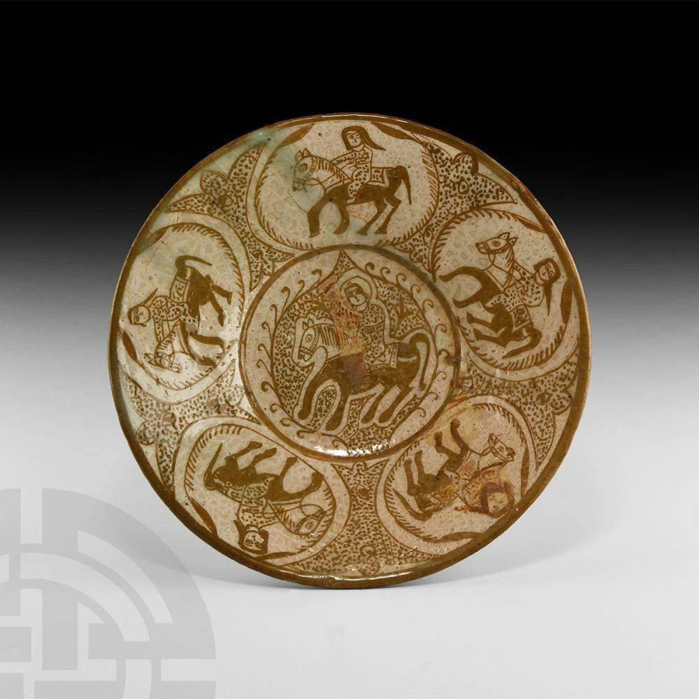 Islamic Style Glazed Dish with Horsemen