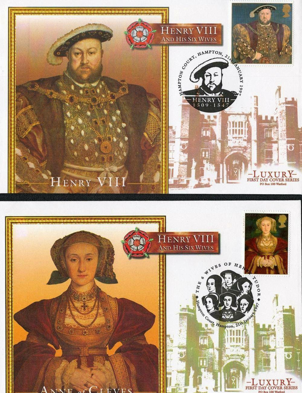 2 Henry VIII & His 6 Wives Luxury FDC Series - Hampton Court Palace Edition