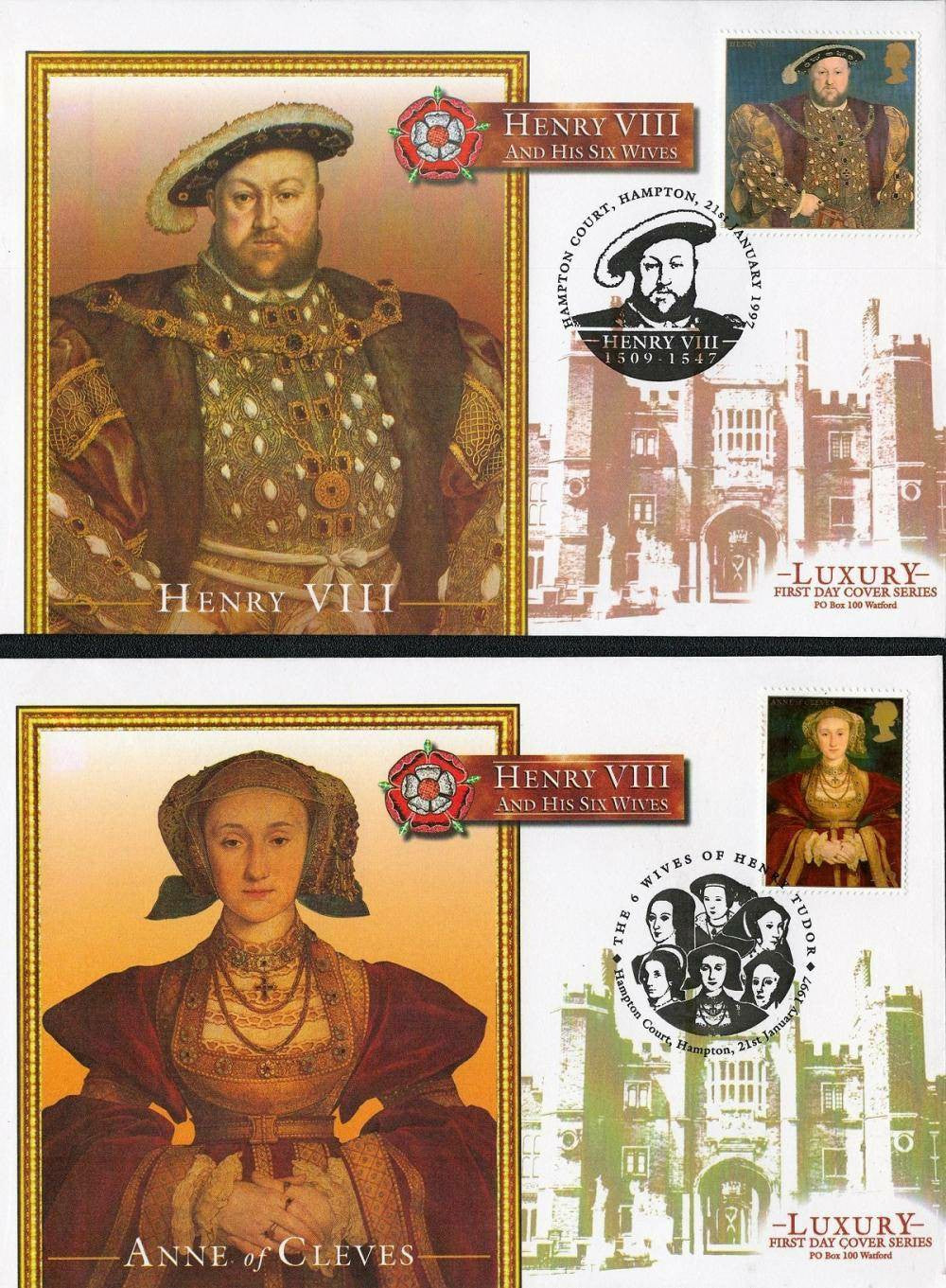 2 Henry VIII & His 6 Wives Luxury FDC Series - Hampton Court Palace Edition