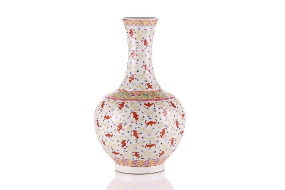 Chinese Porcelain Tianqiuping Bat Vase with Guangxu Mark