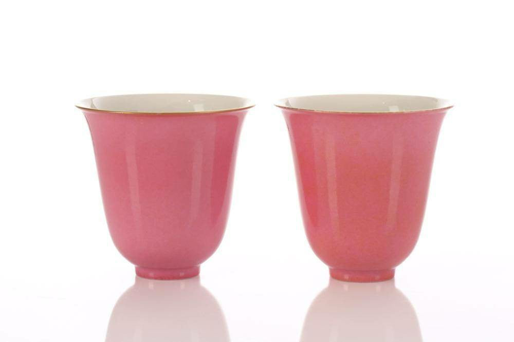 Pair of Chinese Peach Blossom Bell-Shaped Cups