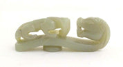 Chinese Jade Coloured Hardstone Belt Hook - Dragon Head and Chilong Dragon