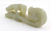 Chinese Jade Coloured Hardstone Belt Hook - Dragon Head and Chilong Dragon