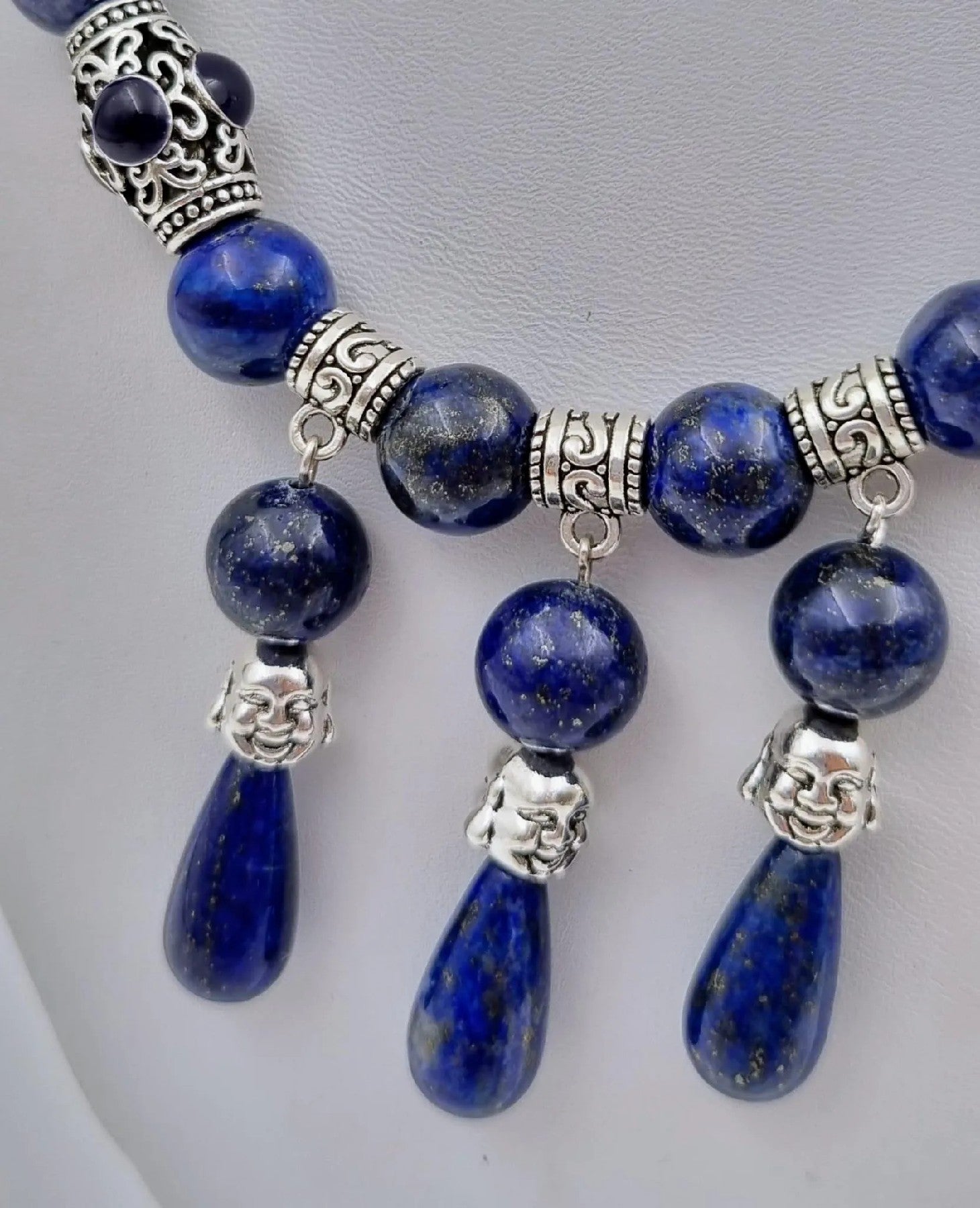 Tibetan Silver and Lapis Lazuli Buddhist Set - 182g