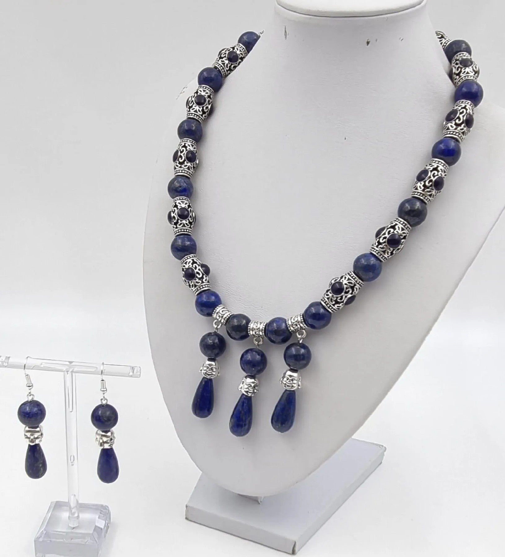 Tibetan Silver and Lapis Lazuli Buddhist Set - 182g