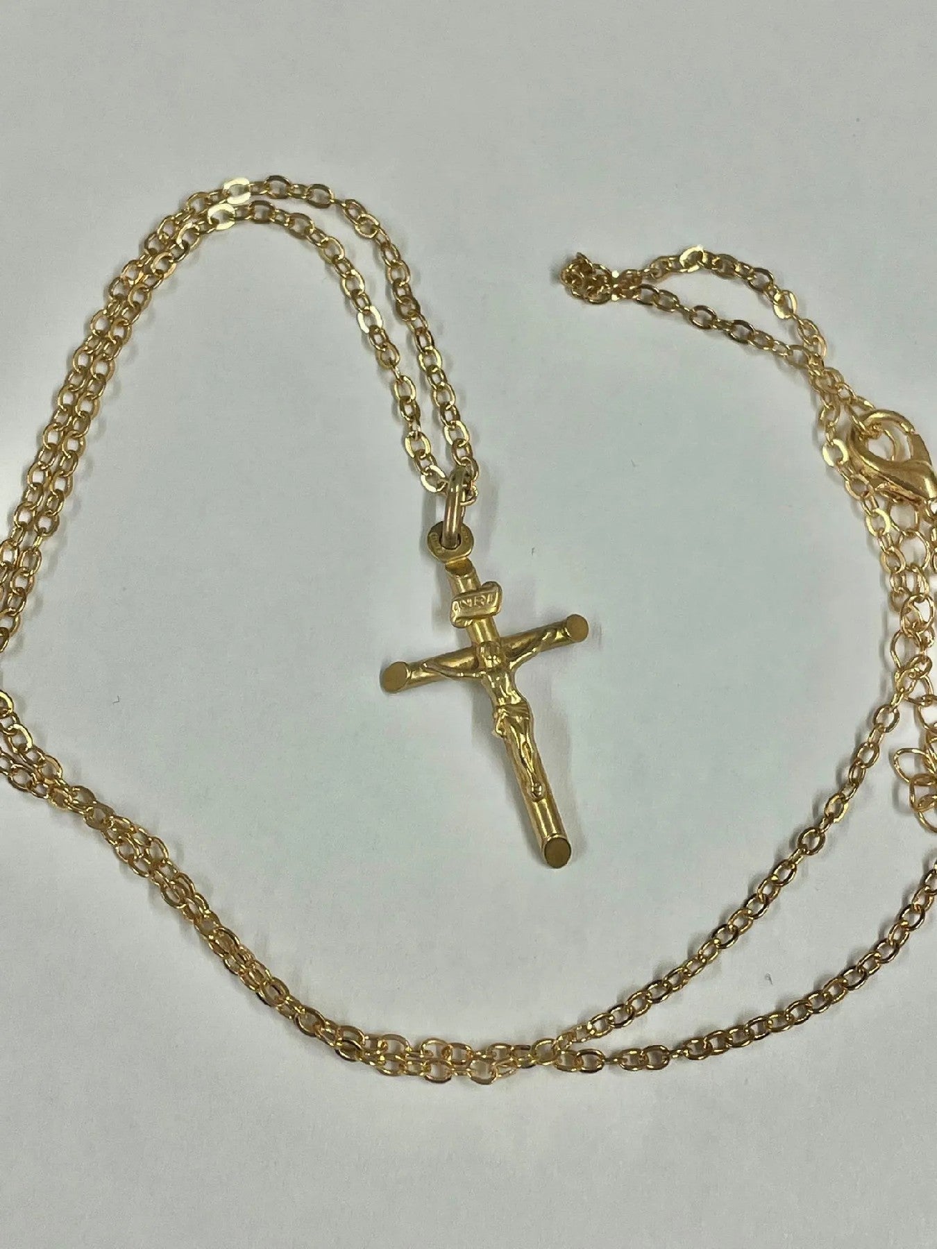 Divine Elegance: 9ct Gold Crucifix on Plated Chain - Symbolic Cross Necklace