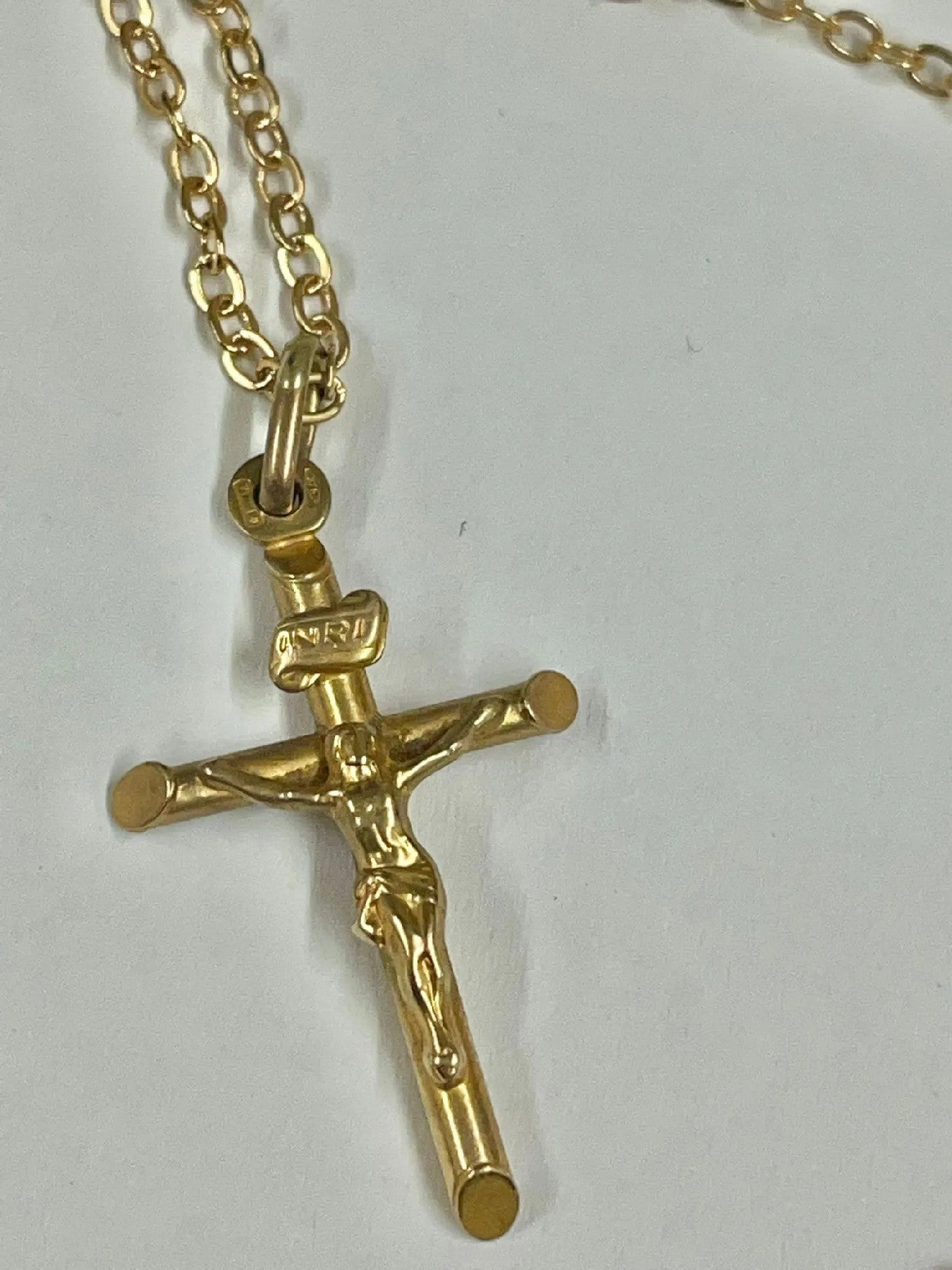 Divine Elegance: 9ct Gold Crucifix on Plated Chain - Symbolic Cross Necklace