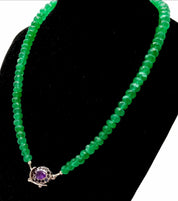 Graduated Emerald Necklace with Amethyst and Sapphire Silver Clasp