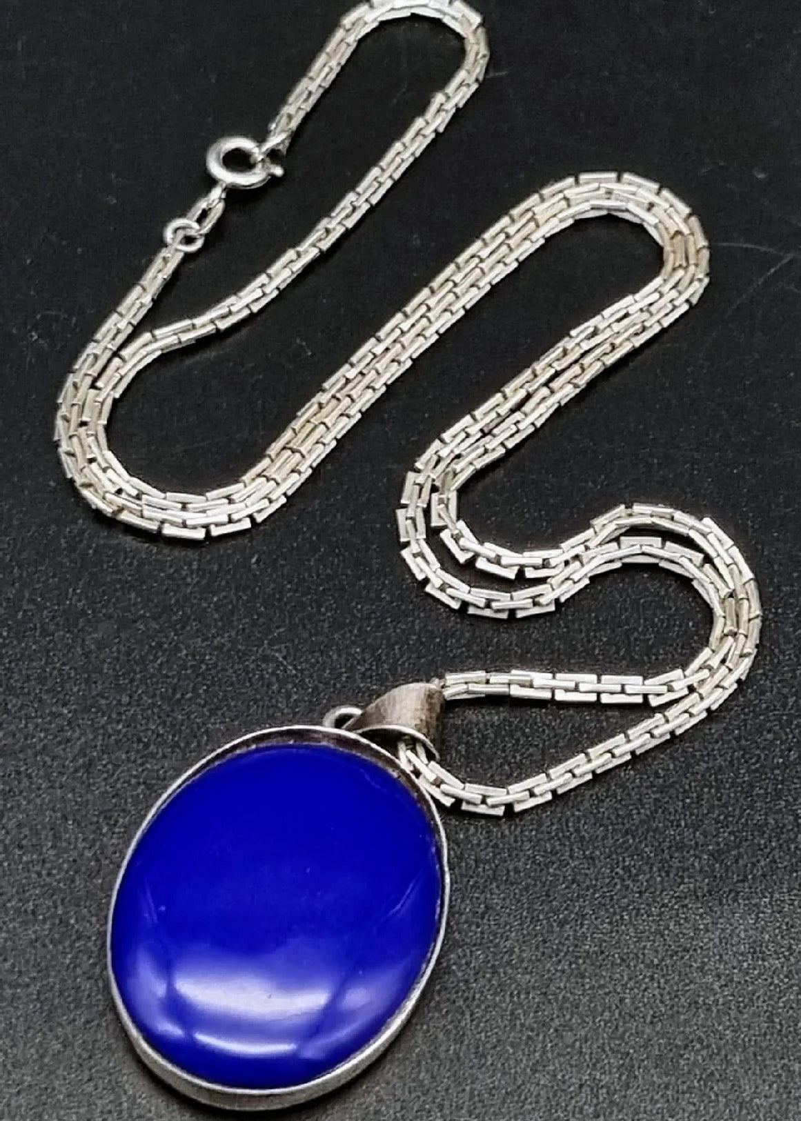 Lapis Lazuli Oval Pendant with Sterling Silver - 18" Silver Chain