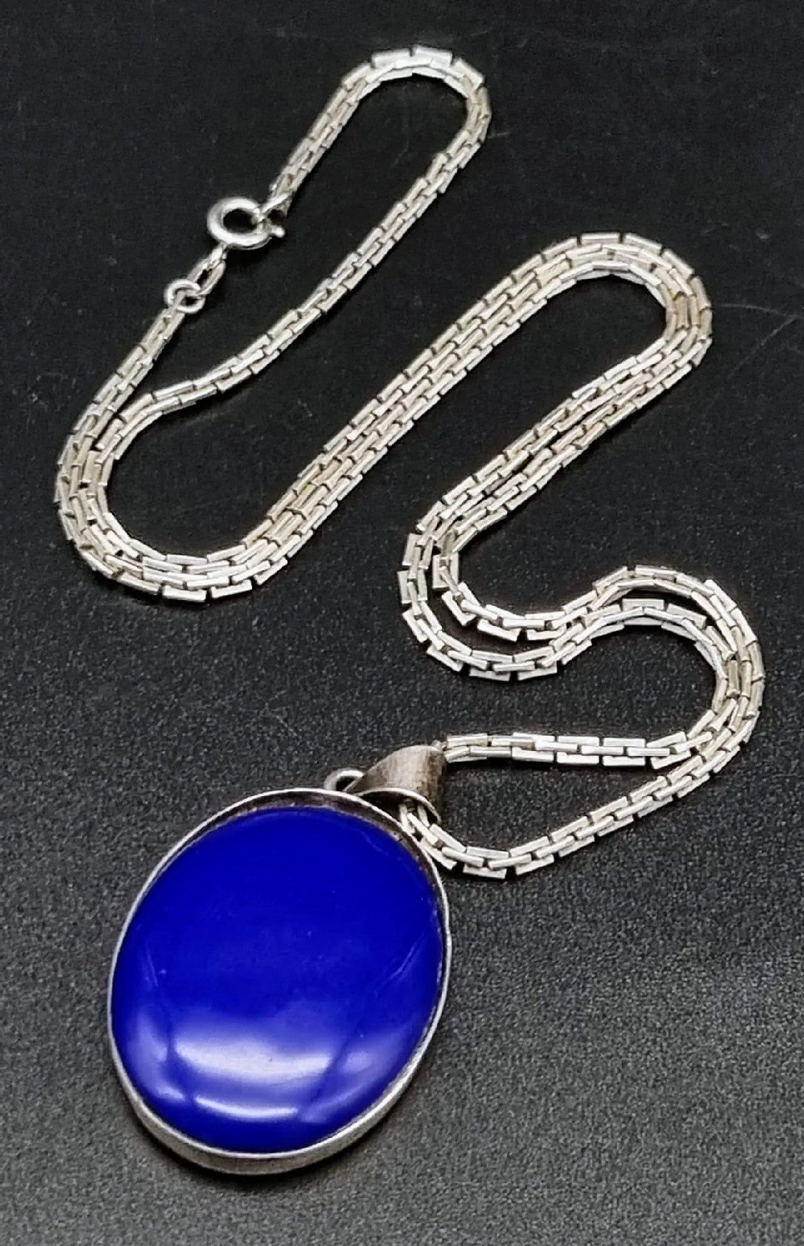 Lapis Lazuli Oval Pendant with Sterling Silver - 18" Silver Chain