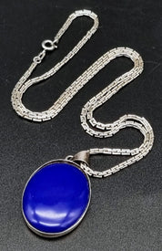 Lapis Lazuli Oval Pendant with Sterling Silver - 18" Silver Chain