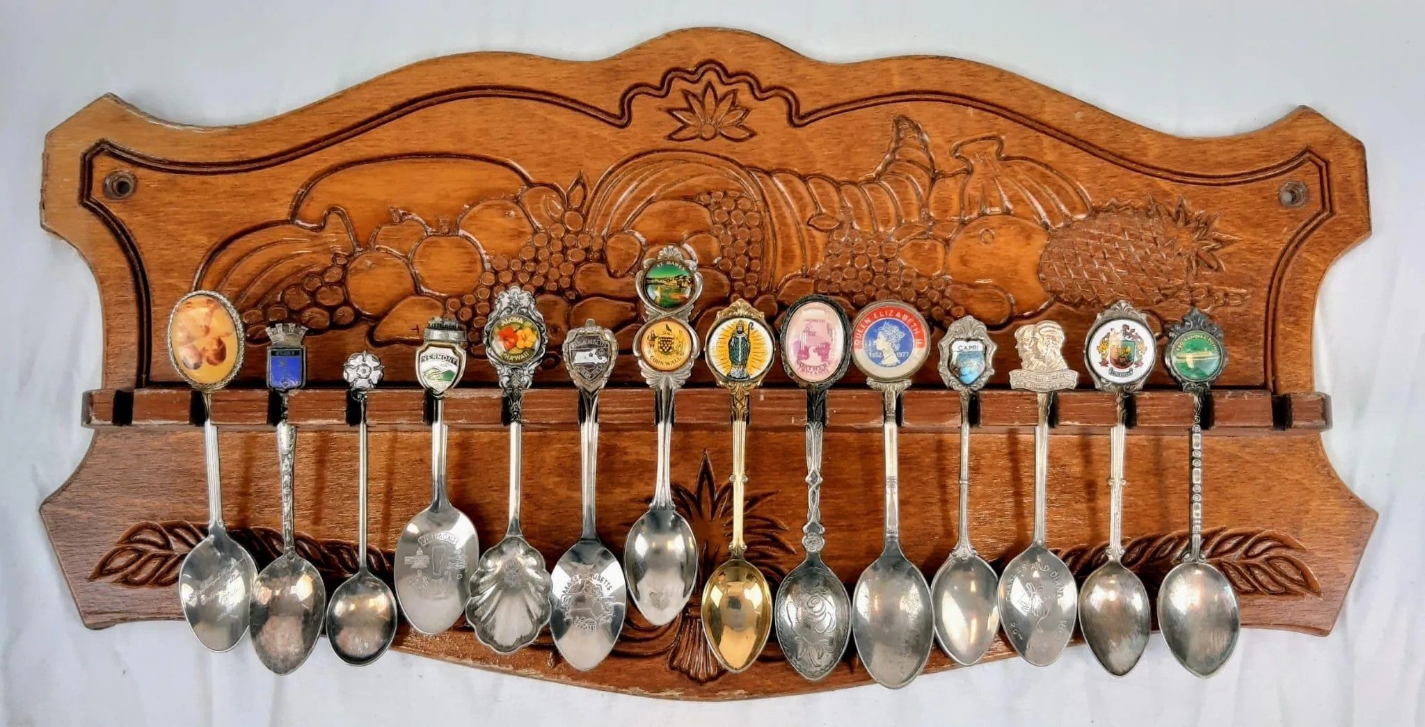 English Vintage Silver-Plated Enamel Teaspoons Set with Holder- 30 Rare Pieces