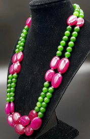 Opulent Elegance: 650ct Jade & Ruby Necklace, 0.3"-0.8" Beads, 17.3"-19" Length