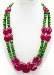 Opulent Elegance: 650ct Jade & Ruby Necklace, 0.3"-0.8" Beads, 17.3"-19" Length