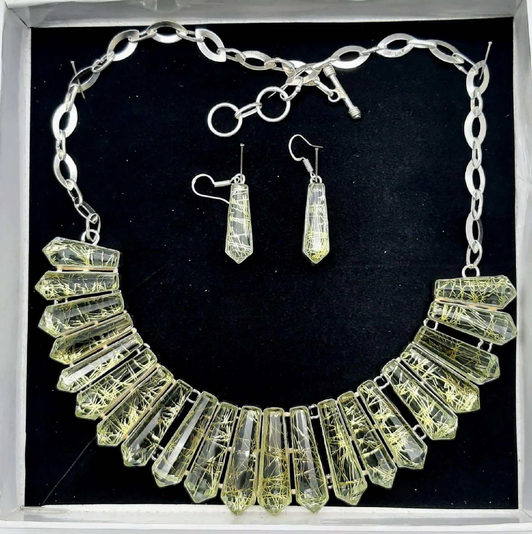 Radiant Rutile Quartz Necklace and Earring Set - 58cm