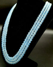 Captivating 700 Carat Light Blue Chalcedony Three-Strand Beaded Necklace 46-50cm