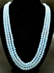 Captivating 700 Carat Light Blue Chalcedony Three-Strand Beaded Necklace 46-50cm