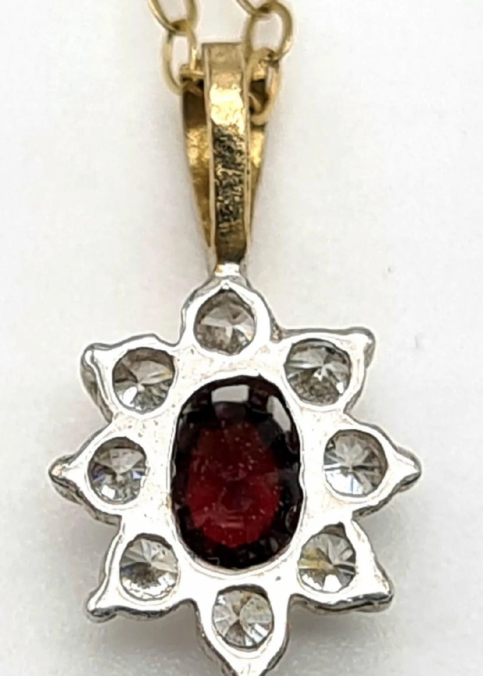 Captivating 9K Gold Disappearing Necklace, White & Red Gemstone Pendant