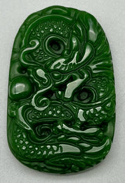 Carved Dragon Design Green Jade Pendant 1.38 x 1.97 inches