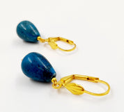 Elegance in Blue: 18K Gold-Plated Teardrop Blue Agate Earrings - 0.59 Inch