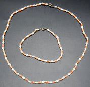 Timeless Elegance: Coral & Seed Pearl Necklace & Bracelet Set, 15.75" & 7.09"