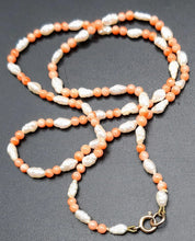 Timeless Elegance: Coral & Seed Pearl Necklace & Bracelet Set, 15.75" & 7.09"