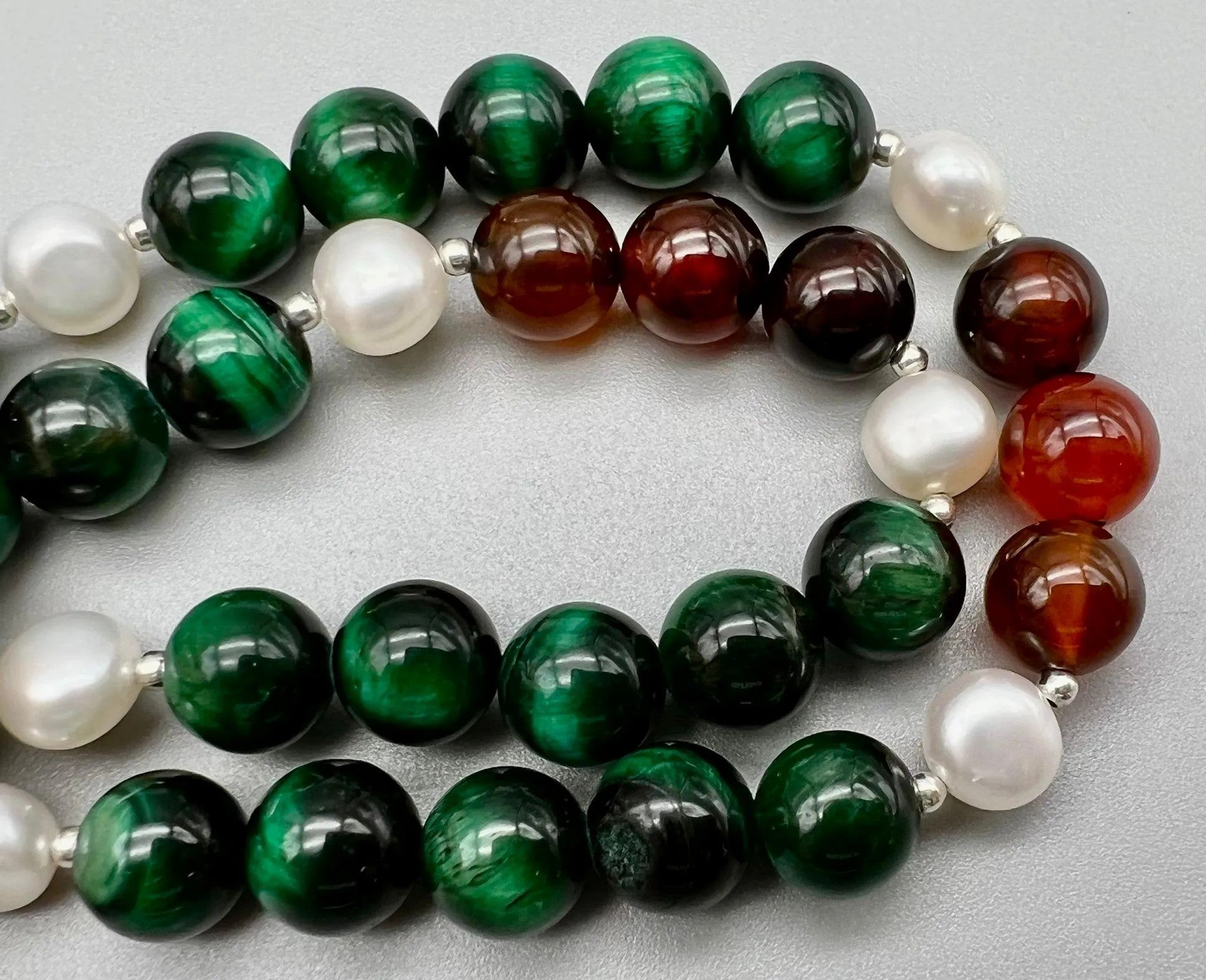 Versatile Handmade Freshwater Pearl, Agate, and Tiger Eye Long Necklace