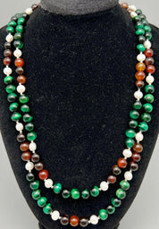 Versatile Handmade Freshwater Pearl, Agate, and Tiger Eye Long Necklace