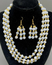 Stunning 3-Strand Aquamarine Necklace and Earring Set - 112g