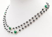 Delicate 35ct Moissanite and Emerald 925 Silver Necklace - 60cm