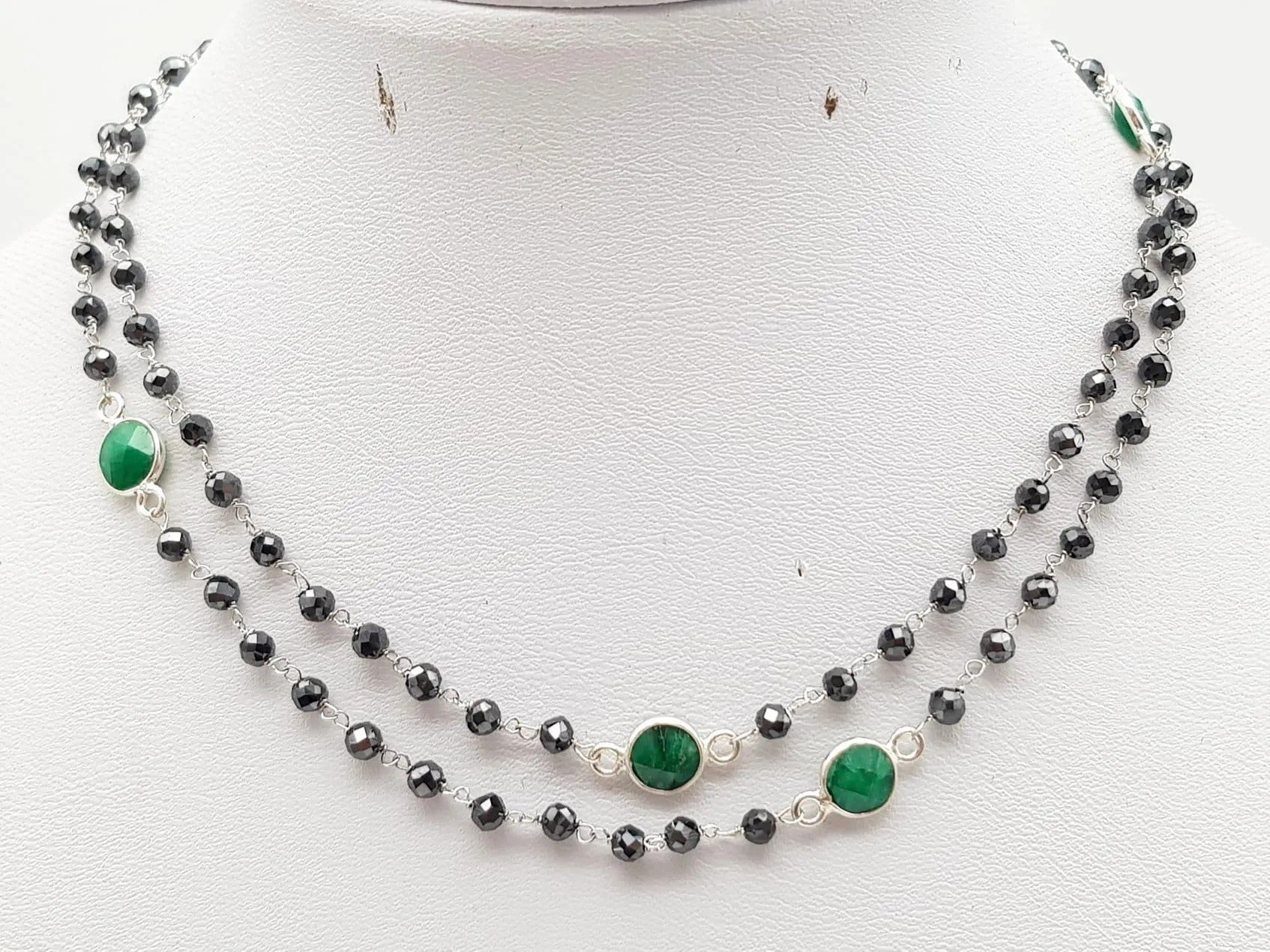 Delicate 35ct Moissanite and Emerald 925 Silver Necklace - 60cm