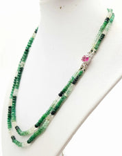 Elegant 155ct Double-Row Shaded Emerald Pearl Necklace - 925 Silver Ruby Clasp