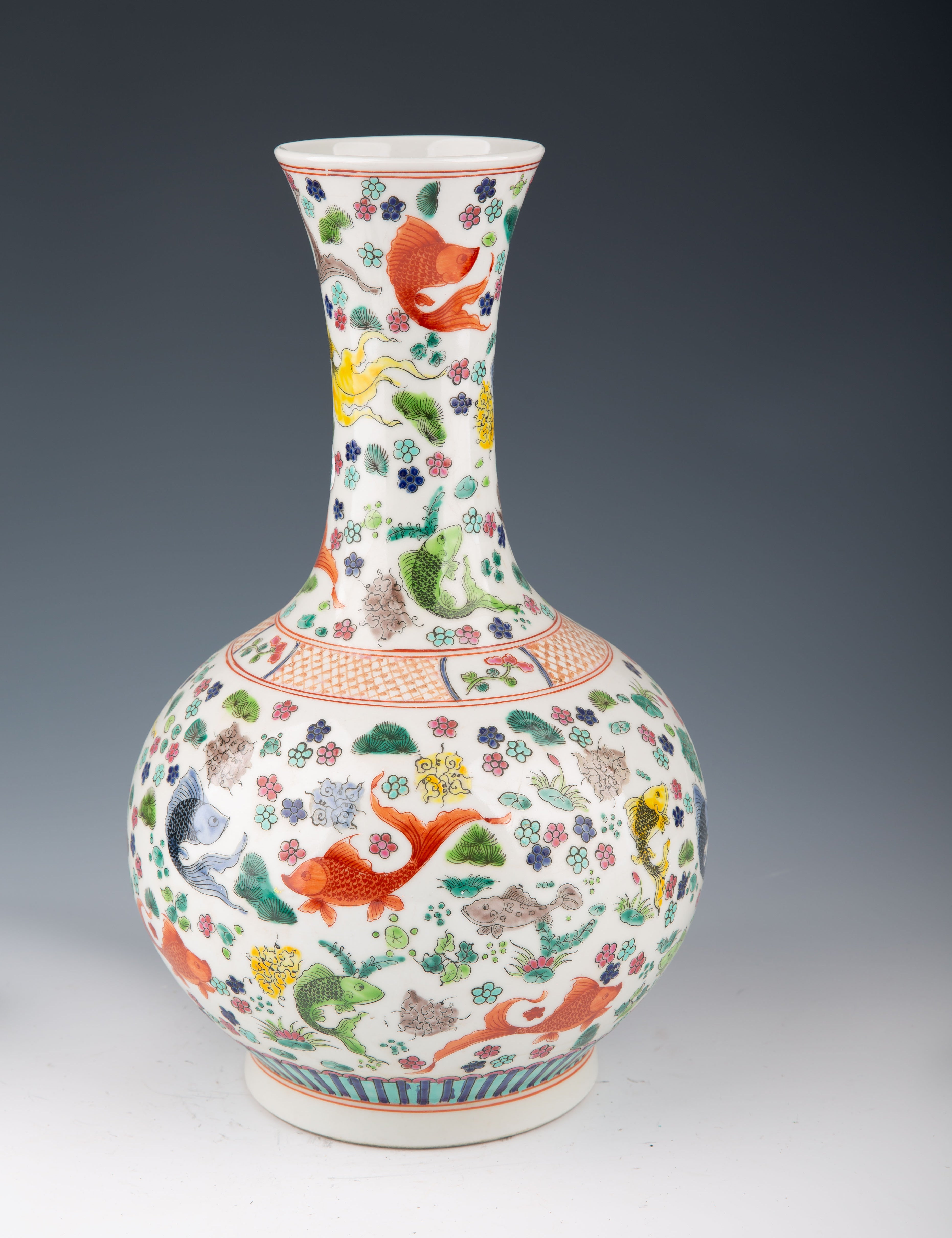 Antique Chinese Multicolor Porcelain Bottle - Kangxi Period - H16.14 in.