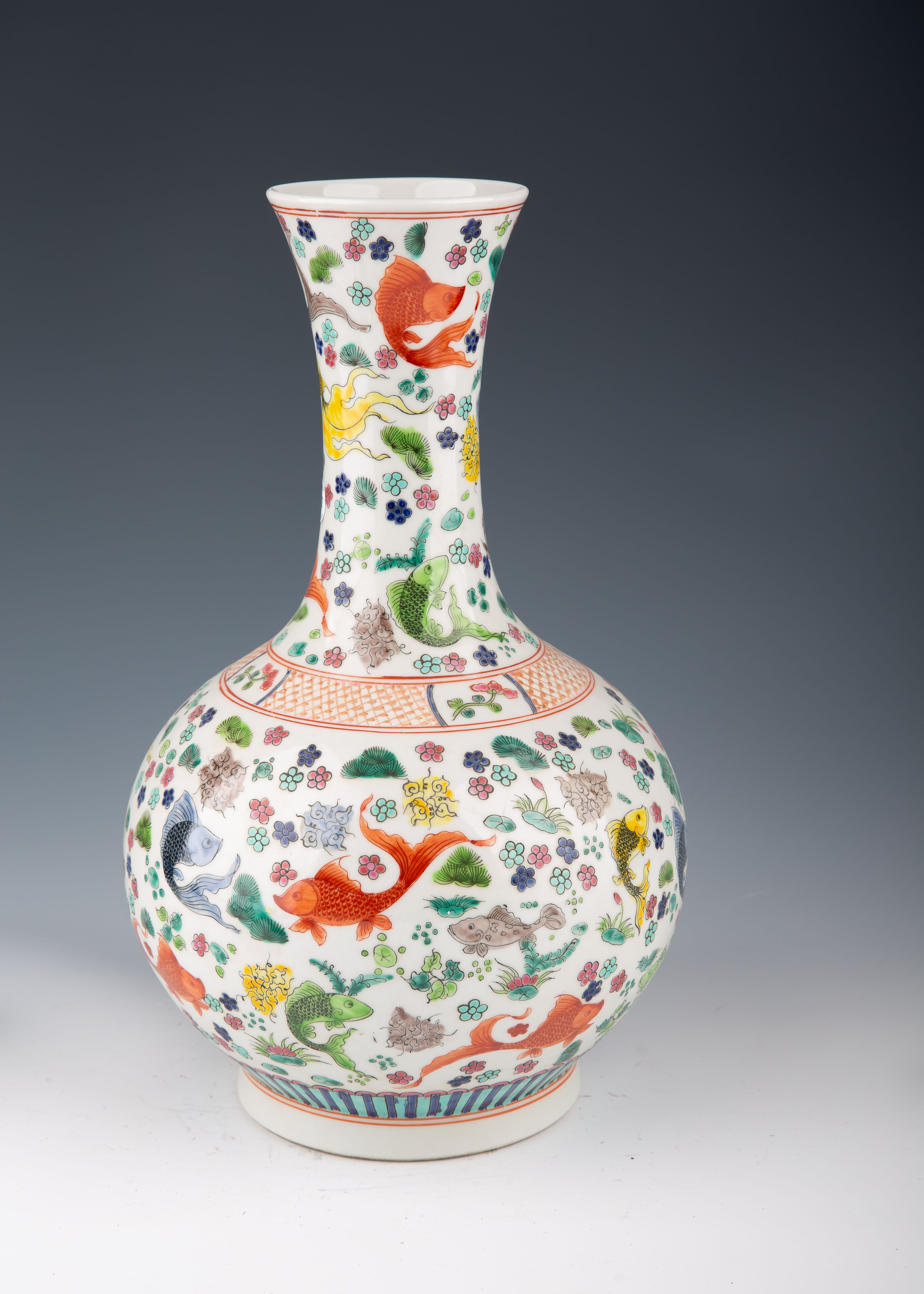 Antique Chinese Multicolor Porcelain Bottle - Kangxi Period - H16.14 in.