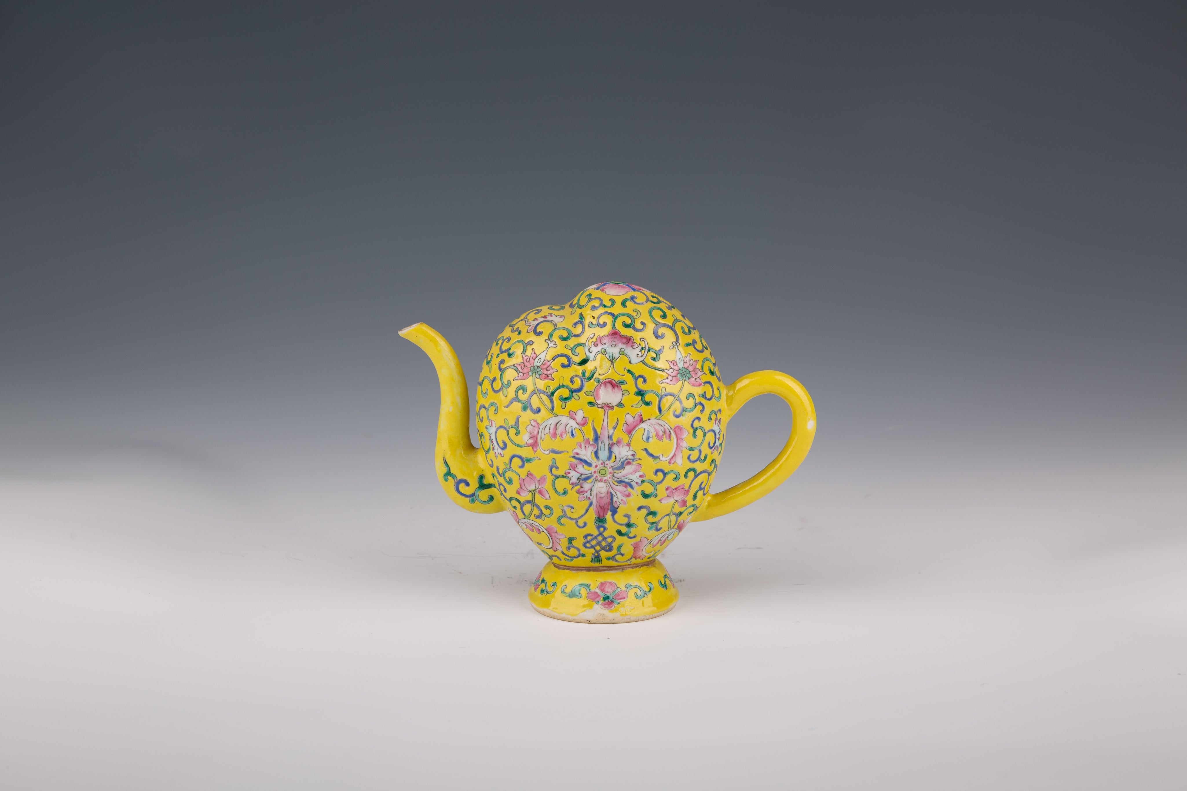 Yellow Enamel Porcelain Teapot with Pink Roses