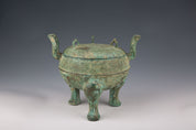 Chinese inlaid Warring States style bronze cauldron and lid