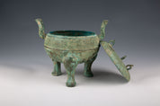 Chinese inlaid Warring States style bronze cauldron and lid